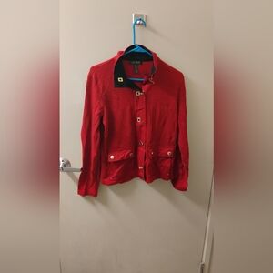 Lauren Ralph Lauren Women's Red With Gold Hardware Cotton Knit Jacket Sz M